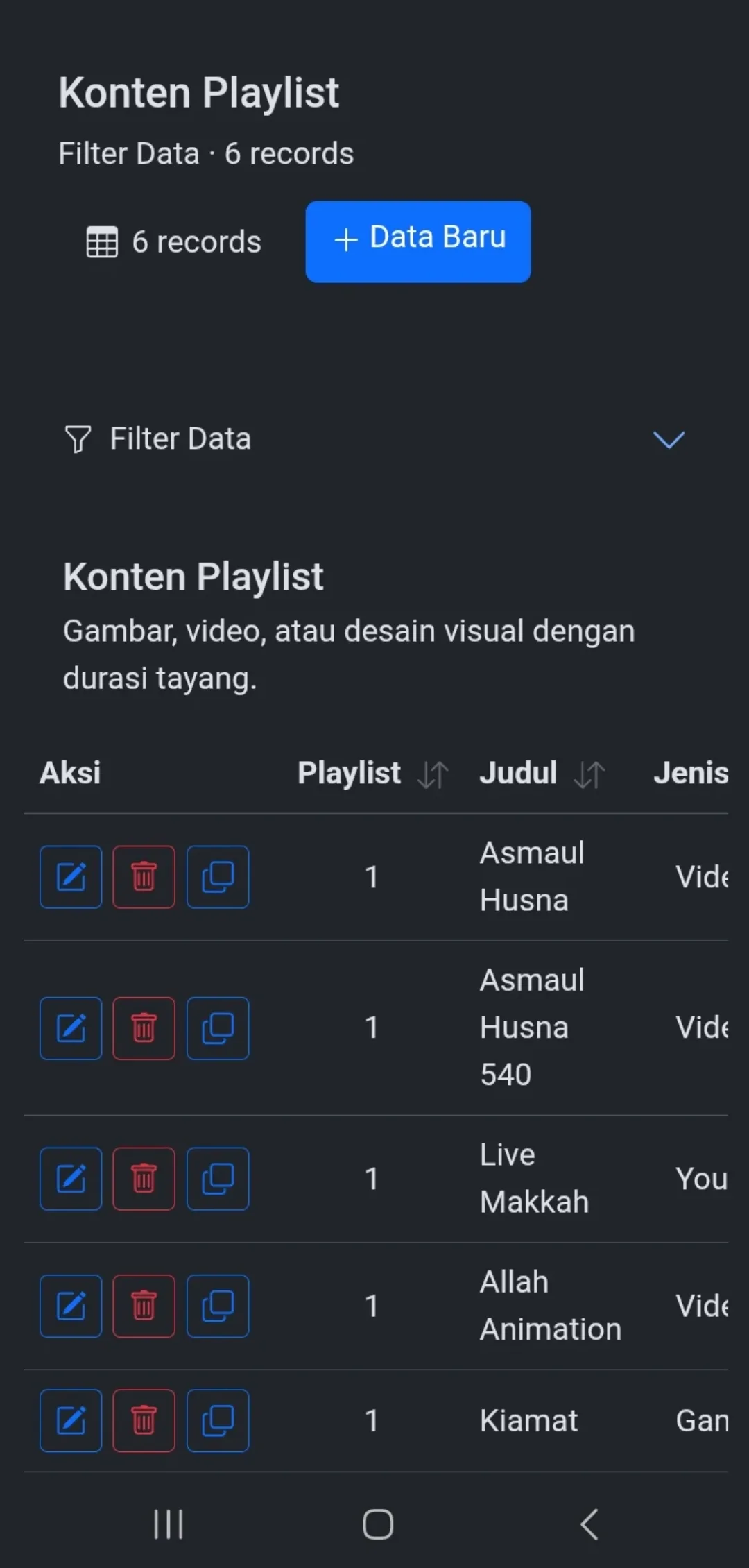 Panel kelola playlist dan media