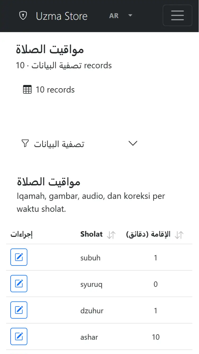 لوحة المواقيت والإقامة